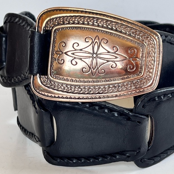 Vintage Brighton Black Hinged Genuine Leather Belt Silver Buckle Western Coastal main image 10